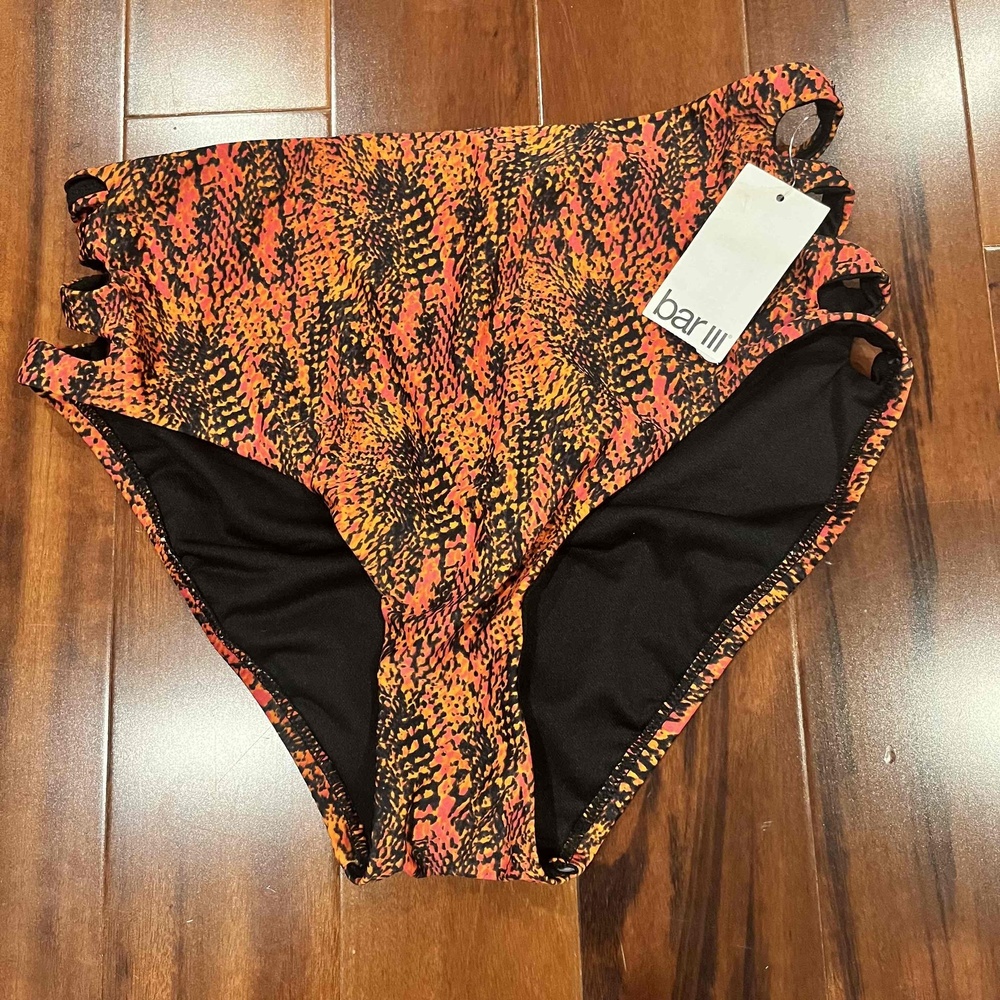 New NWT Bar III Animal Printed Swim Bikini Bottom Black Orange Red Size‎ Small